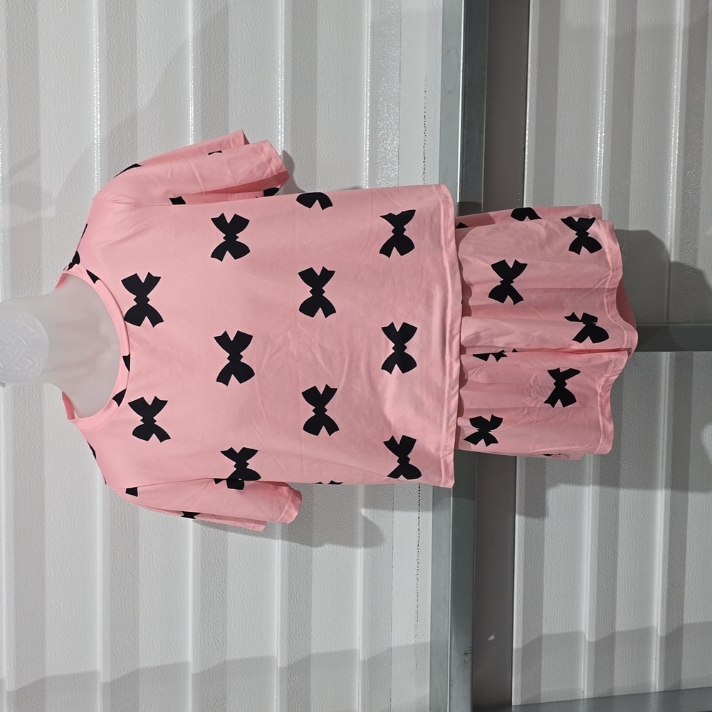 Pajama Shorts Set Women’s L Pink Black Bows Elastic‎ Waist
